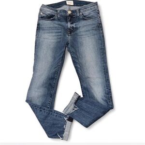 Hudson Jeans Mid Blue Cropped Raw Hem Skinny Jeans